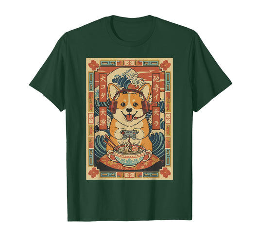 Cute Kawaii Gamer Corgi Dog Japanese Ramen Gaming Boys Kids T-Shirt