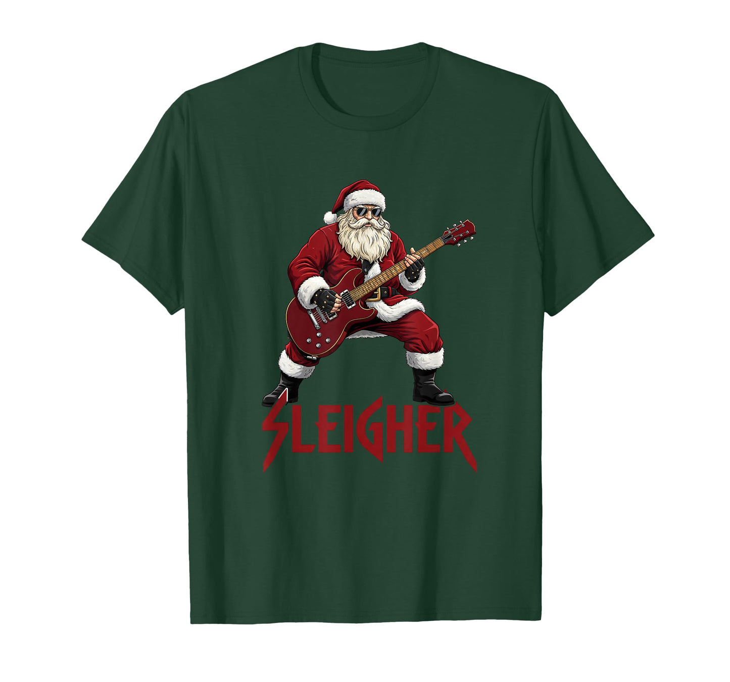 Christmas Sleigher Heavy Metal Santa Rock On Xmas T-Shirt