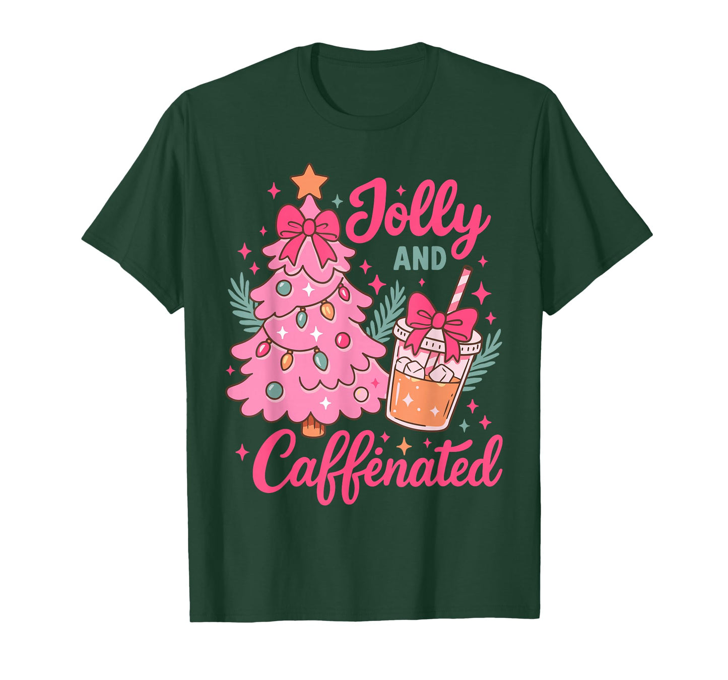 Jolly and Caffeinated Christmas Merry Christmas Coffee Quote T-Shirt