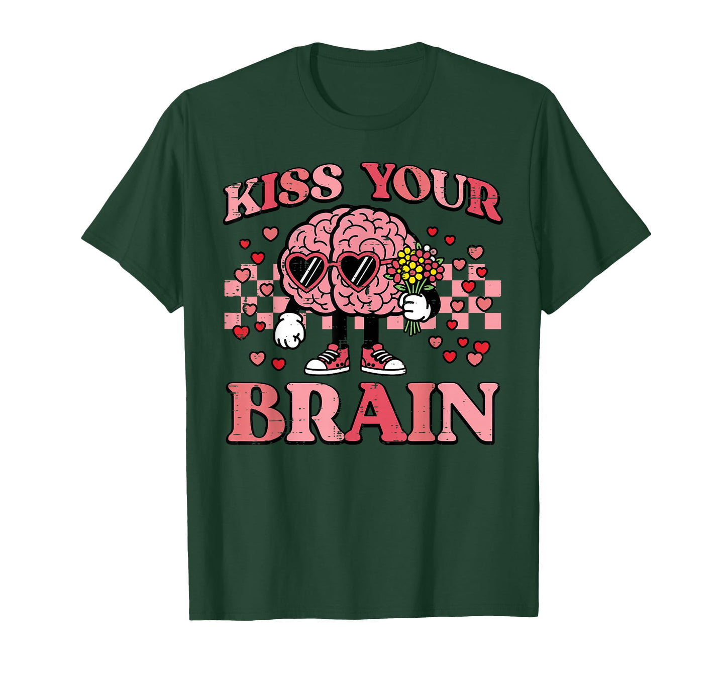 Valentines Day Teacher Kiss Your Brain Retro Men Women Kids T-Shirt
