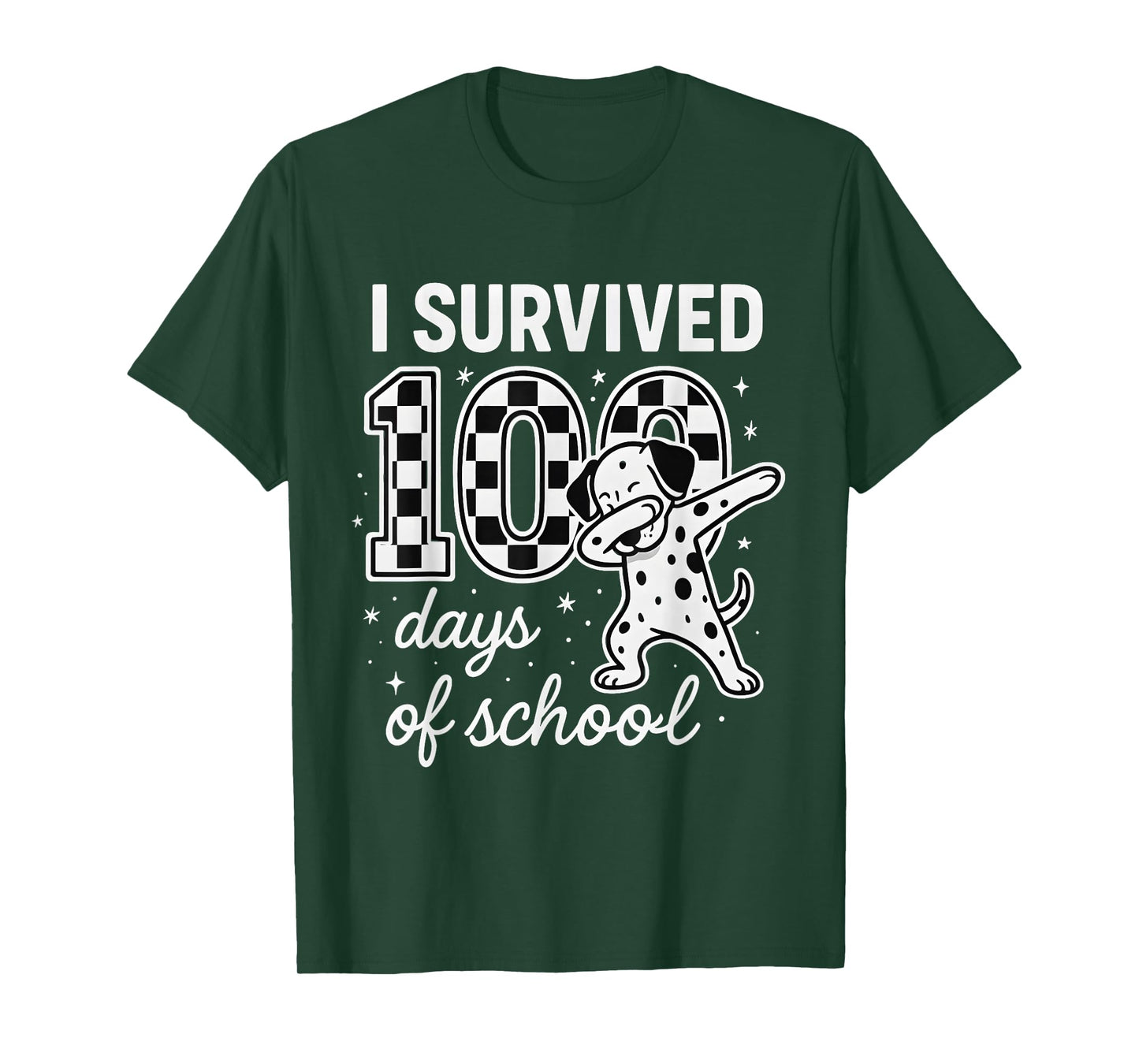 I Survived 100 Days of School Students Dabbing Dalmatian Dog T-Shirt