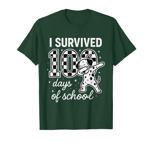 I Survived 100 Days of School Students Dabbing Dalmatian Dog T-Shirt