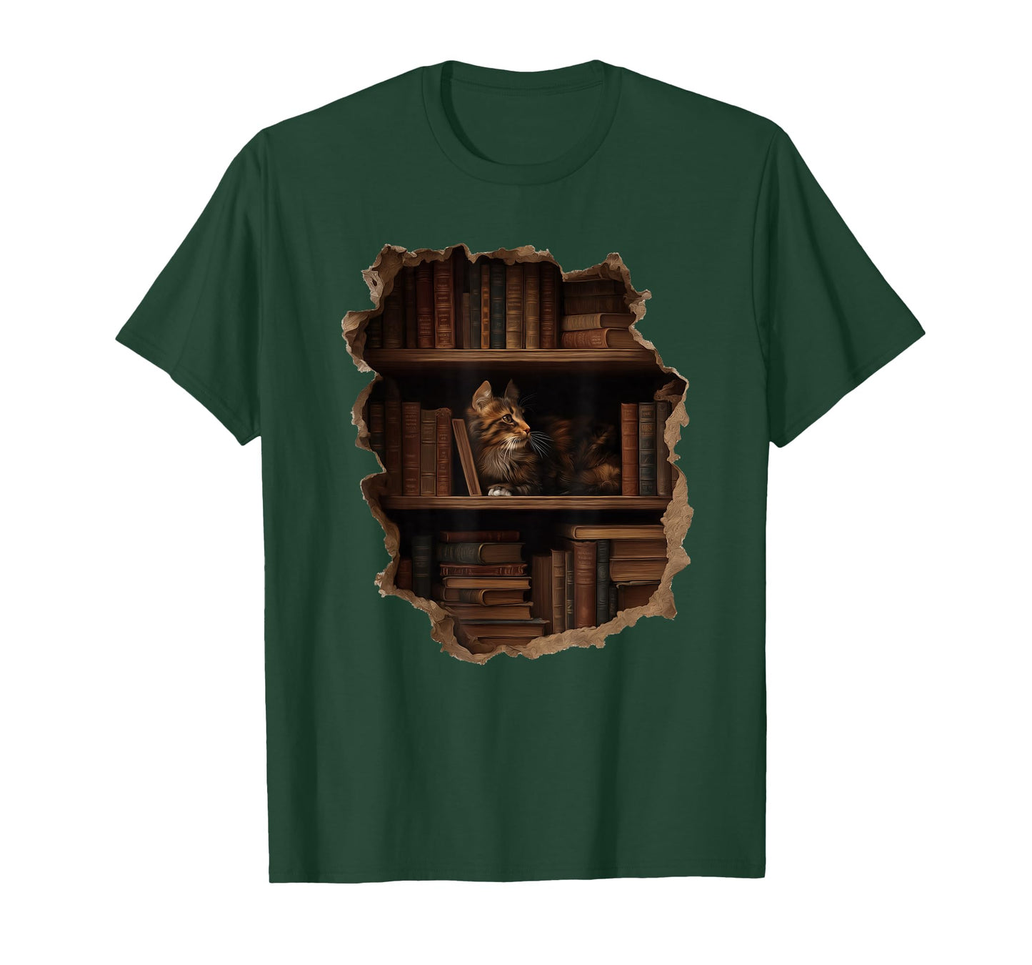 Cat and Boookshelves Hole in Wall Readers Stuff T-Shirt
