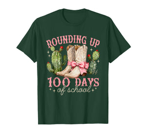 Rounding Up-100 Days of School Coquette Bow Cowgirl Boots T-Shirt
