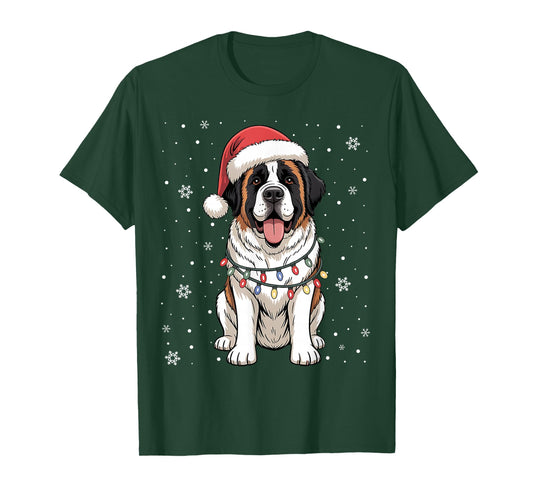 Santa Xmas Lights Dog Lover Owner Saint Bernard Christmas T-Shirt