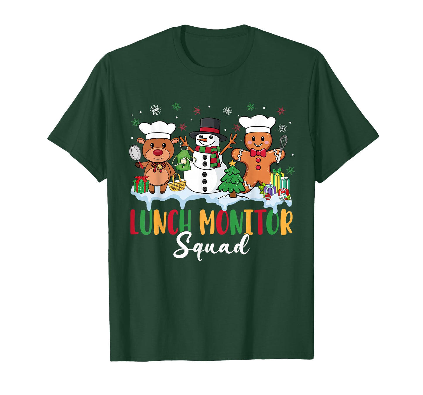 Lunch Monitor Squad Reindeer Snowman Gingerbread Christmas T-Shirt