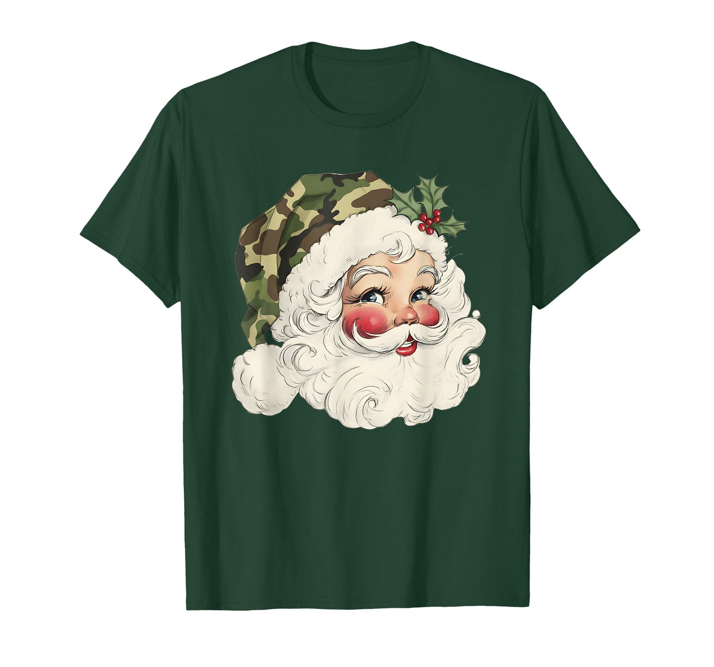 Santa Claus Wearing Camouflage Xmas Camo Satna Hat Christmas T-Shirt