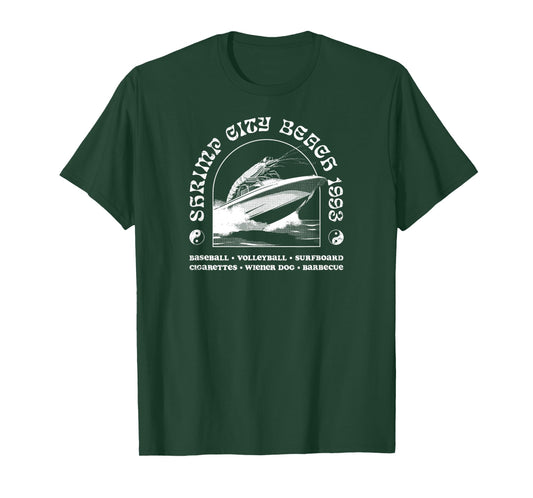 Vintage Shrimp City Beach 1993 Music Rock Shrimp Surfing T-Shirt
