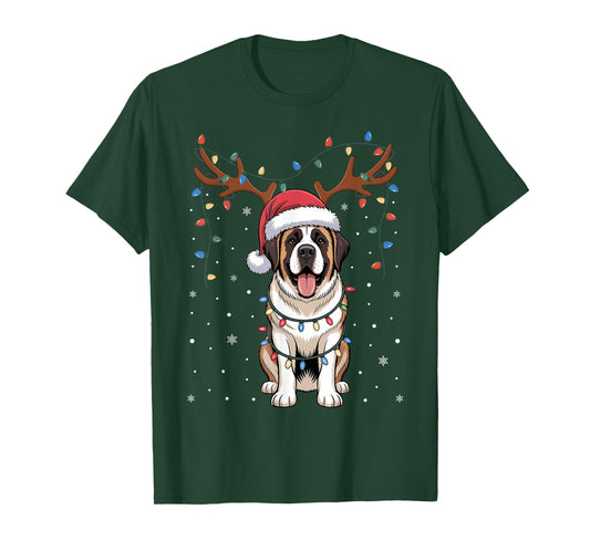 Christmas Saint Bernard Dog Santa Reindeer Xmas Pet Dogs T-Shirt