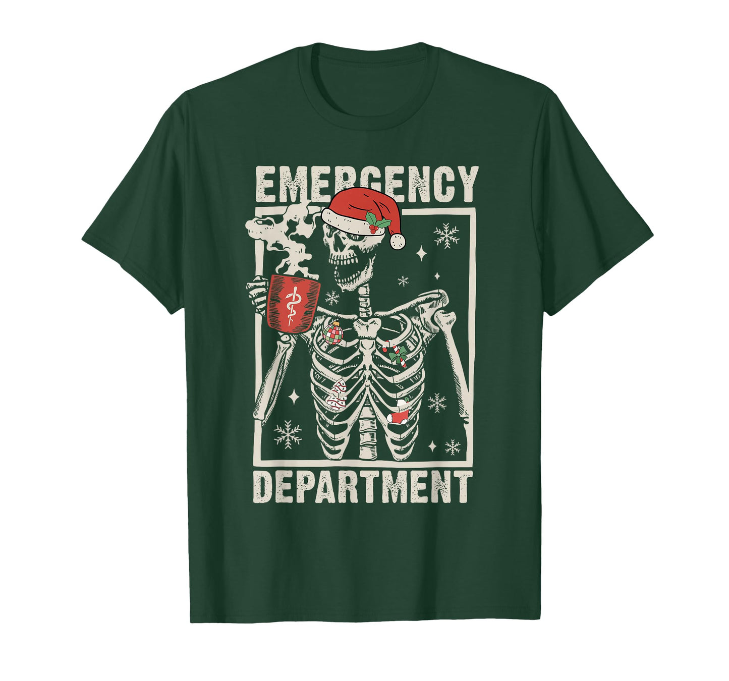 Emergency Department Skeleton Coffee ER Nurse Christmas T-Shirt