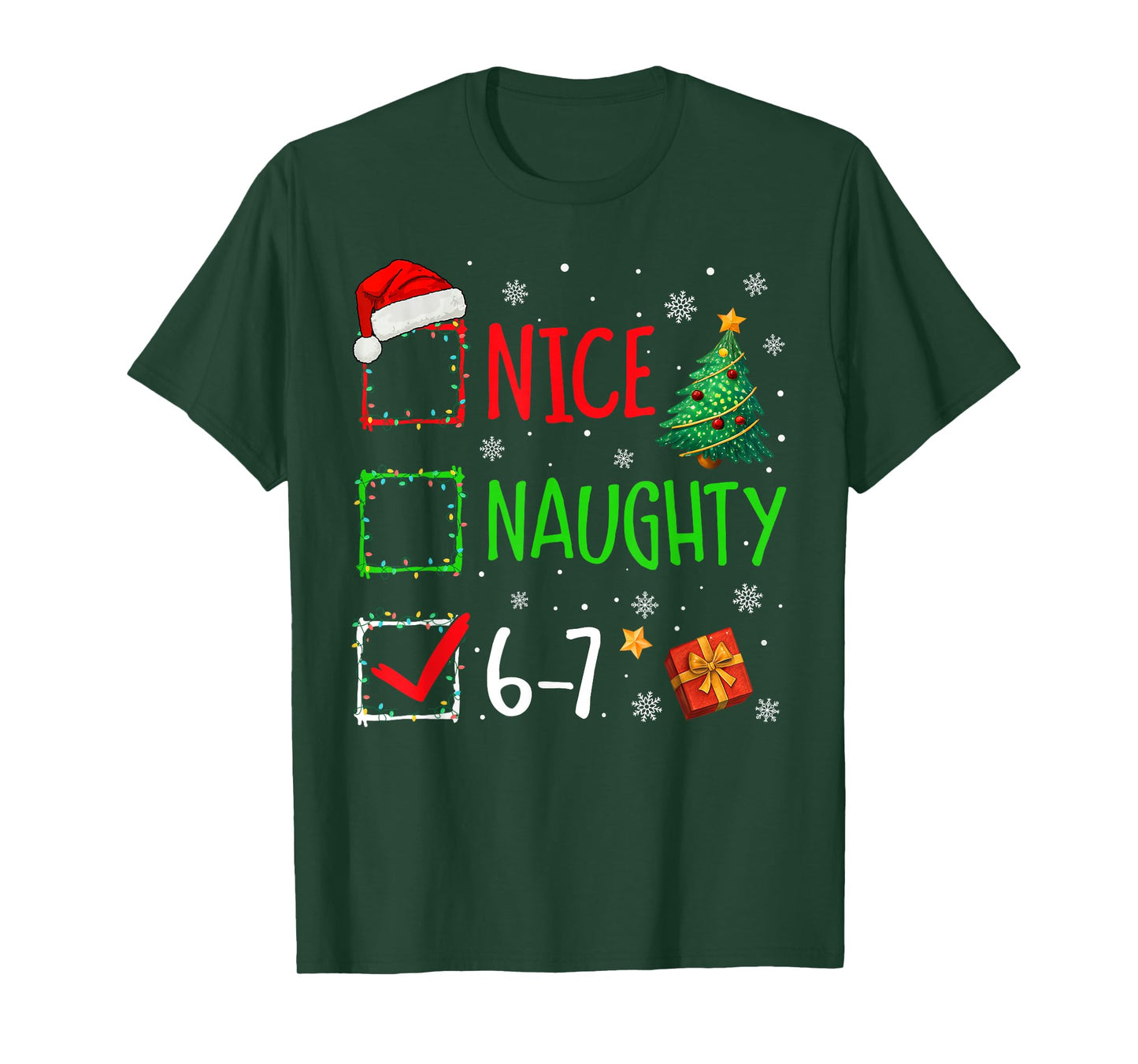 Christmas Nice Naughty 67 Brainrot Funny 6-7 Meme Slang T-Shirt