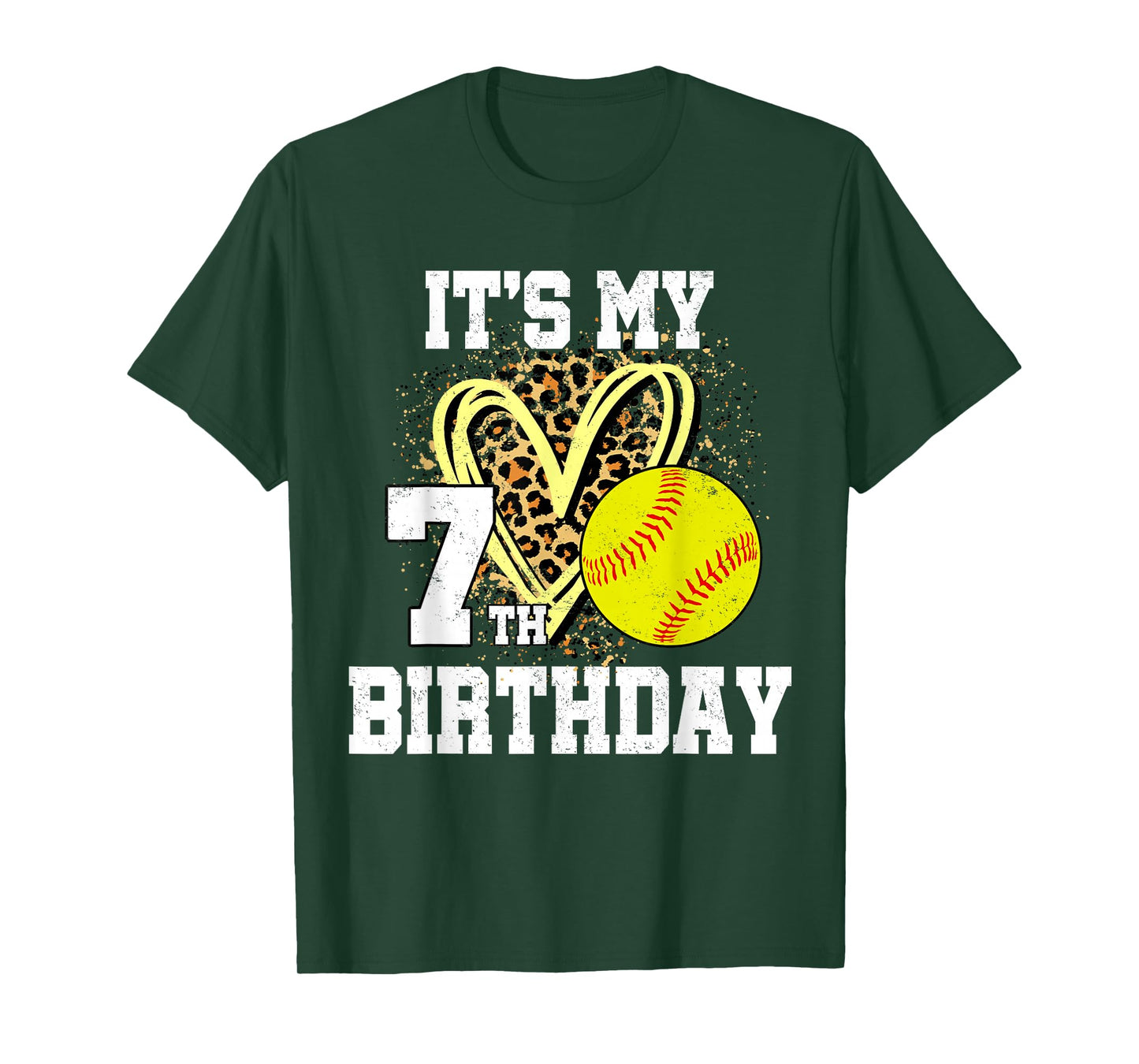 It's My 7th Birthday Softball Leopard 7 Year Old Birthday T-Shirt