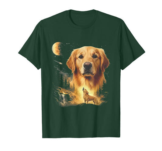 Golden Retriever Howling to The Moon Vintage T-Shirt