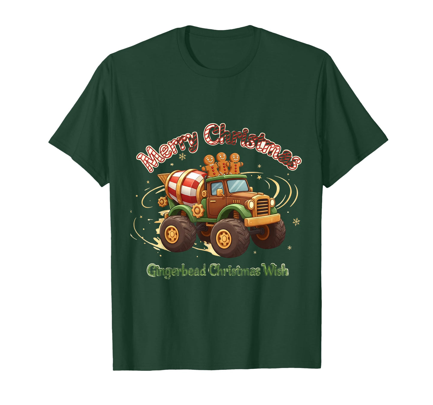 Merry Christmas Kids Gingerbread Monster Truck Holiday T-Shirt