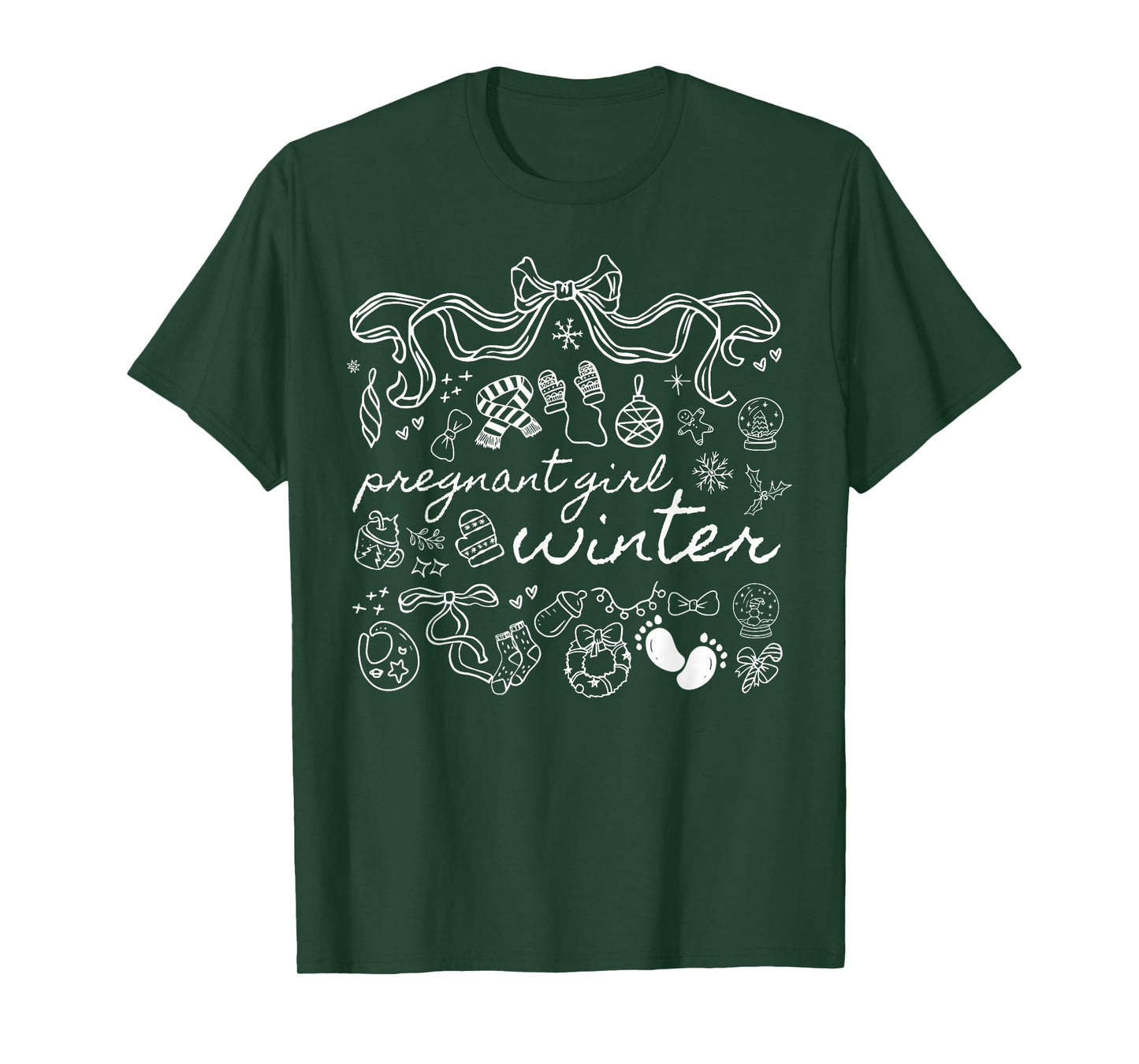 Coquette Pregnant Girl Winter Pregnancy Announcement Xmas T-Shirt