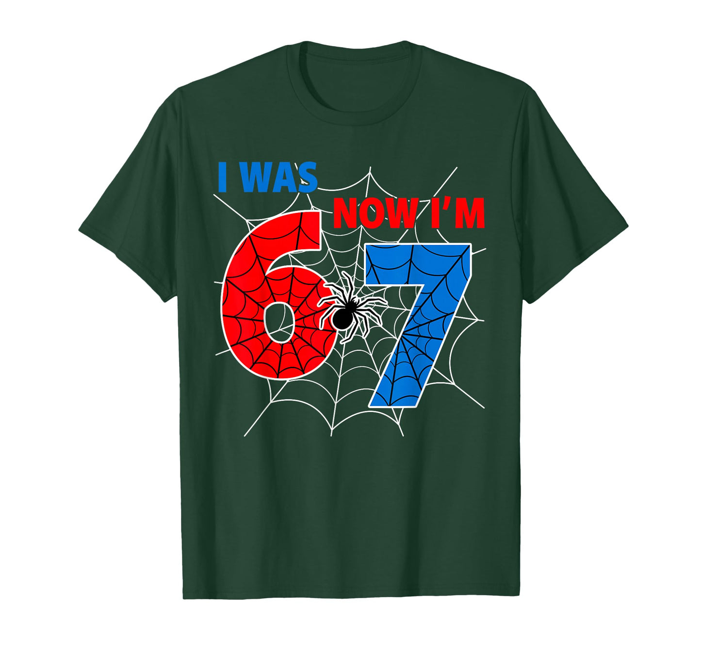 7 Year Old Birthday i was 6 Now I'm 7 Spider Web Theme Party T-Shirt