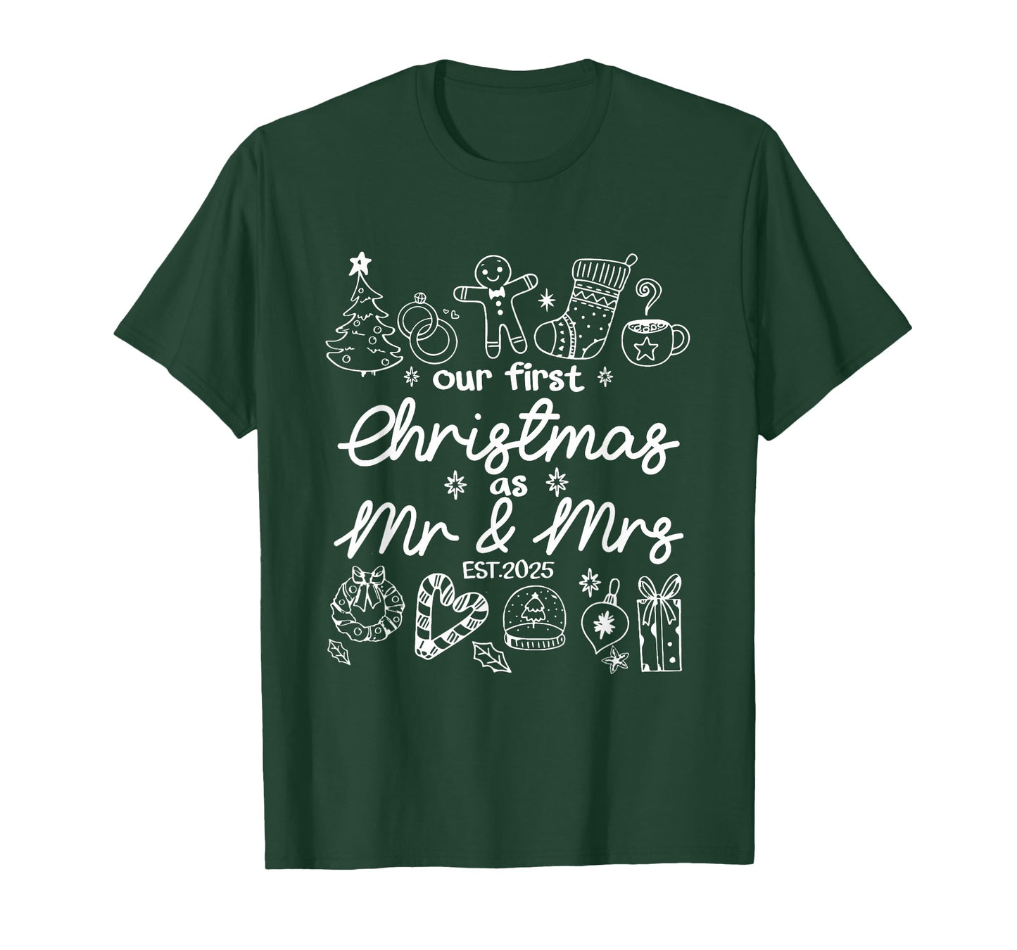 Our First Christmas As Mr & Mrs 2025 Married Couples Pajamas T-Shirt