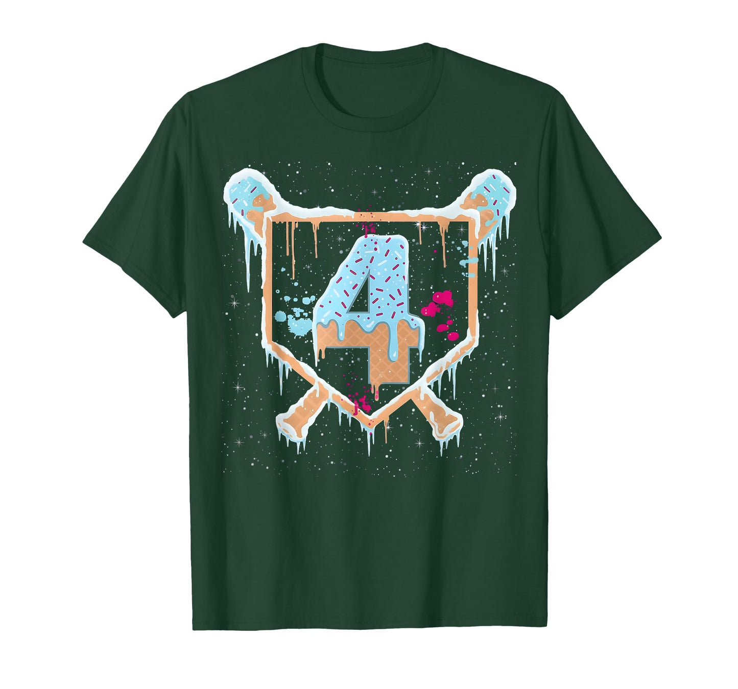 Baseball 4 Year Old Ice Cream Drip 4th Birthday Boy Number 4 T-Shirt