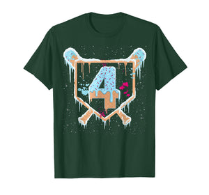 Baseball 4 Year Old Ice Cream Drip 4th Birthday Boy Number 4 T-Shirt