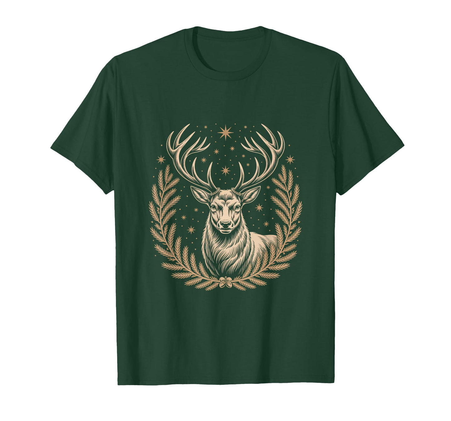 Majestic Stag with Antlers Stars Laurel Wreath T-Shirt