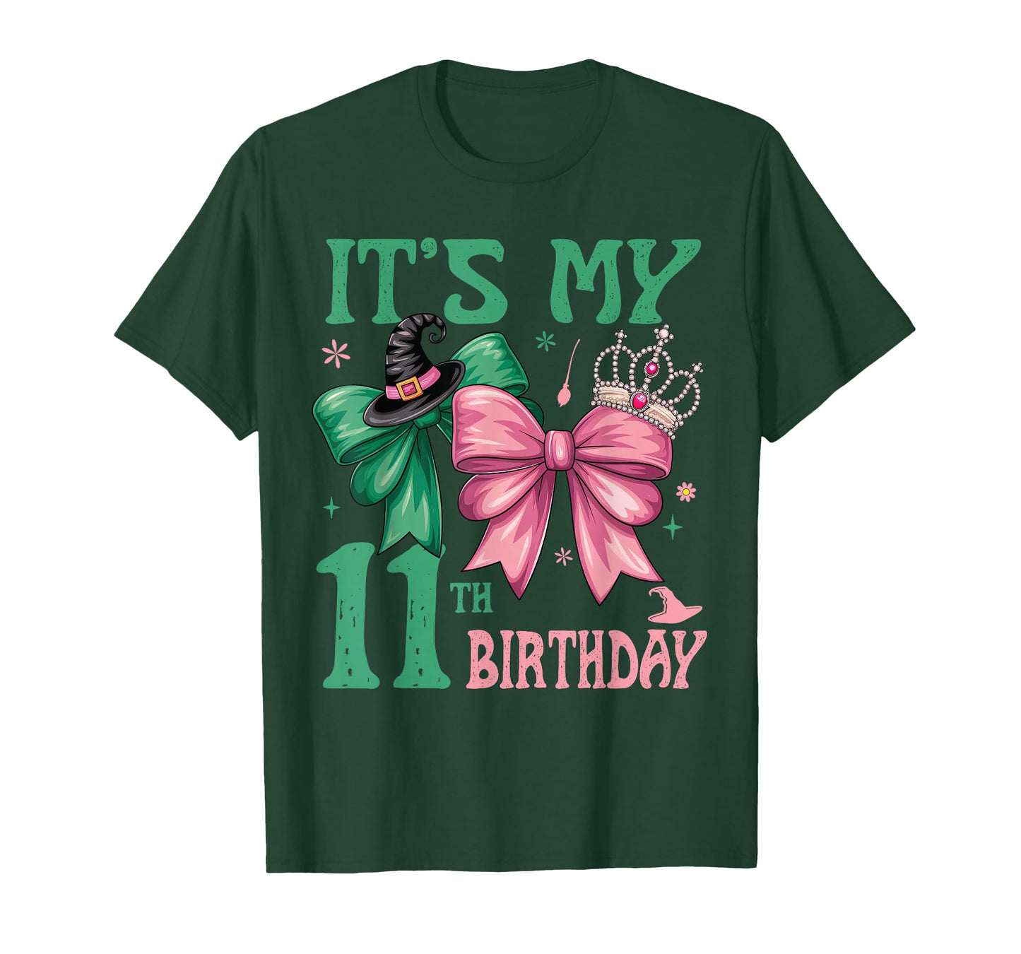 11th Birthday Girl Its My 11th Birthday Witch Pink and Green T-Shirt