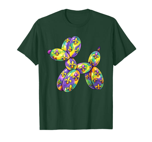 Mardi Gras Balloon Dog Costume Beads Men Women Kids 2026 T-Shirt