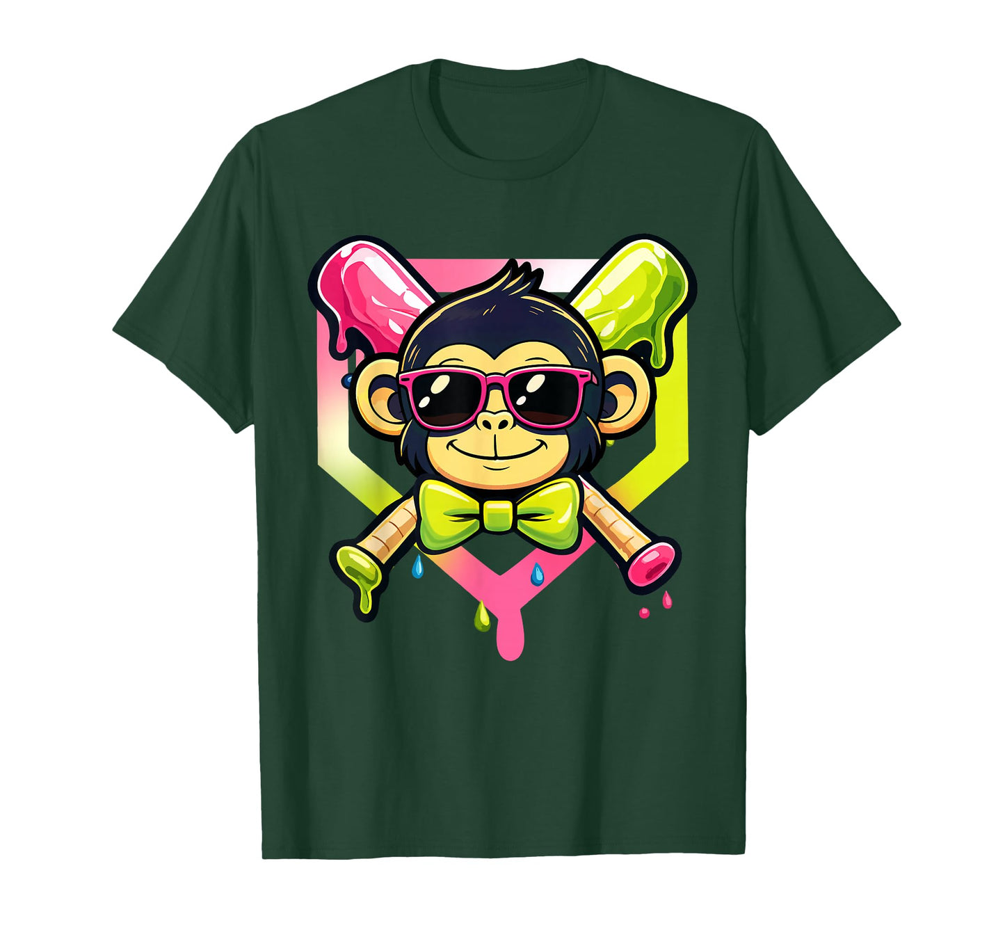 Cute Party Animals Baseball Funny Monkey Sunglasses T-Shirt