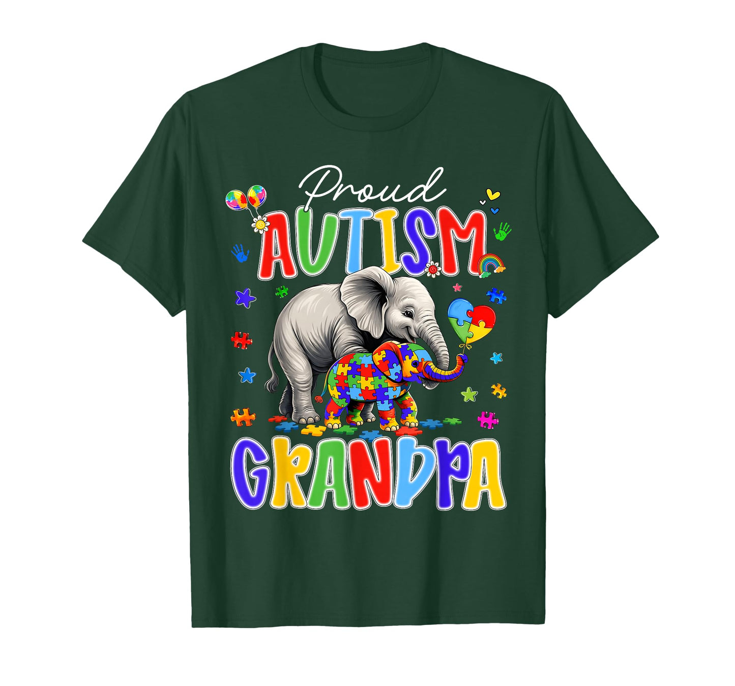 Autism Awareness Proud Autism Grandpa Puzzle Elephant Family T-Shirt