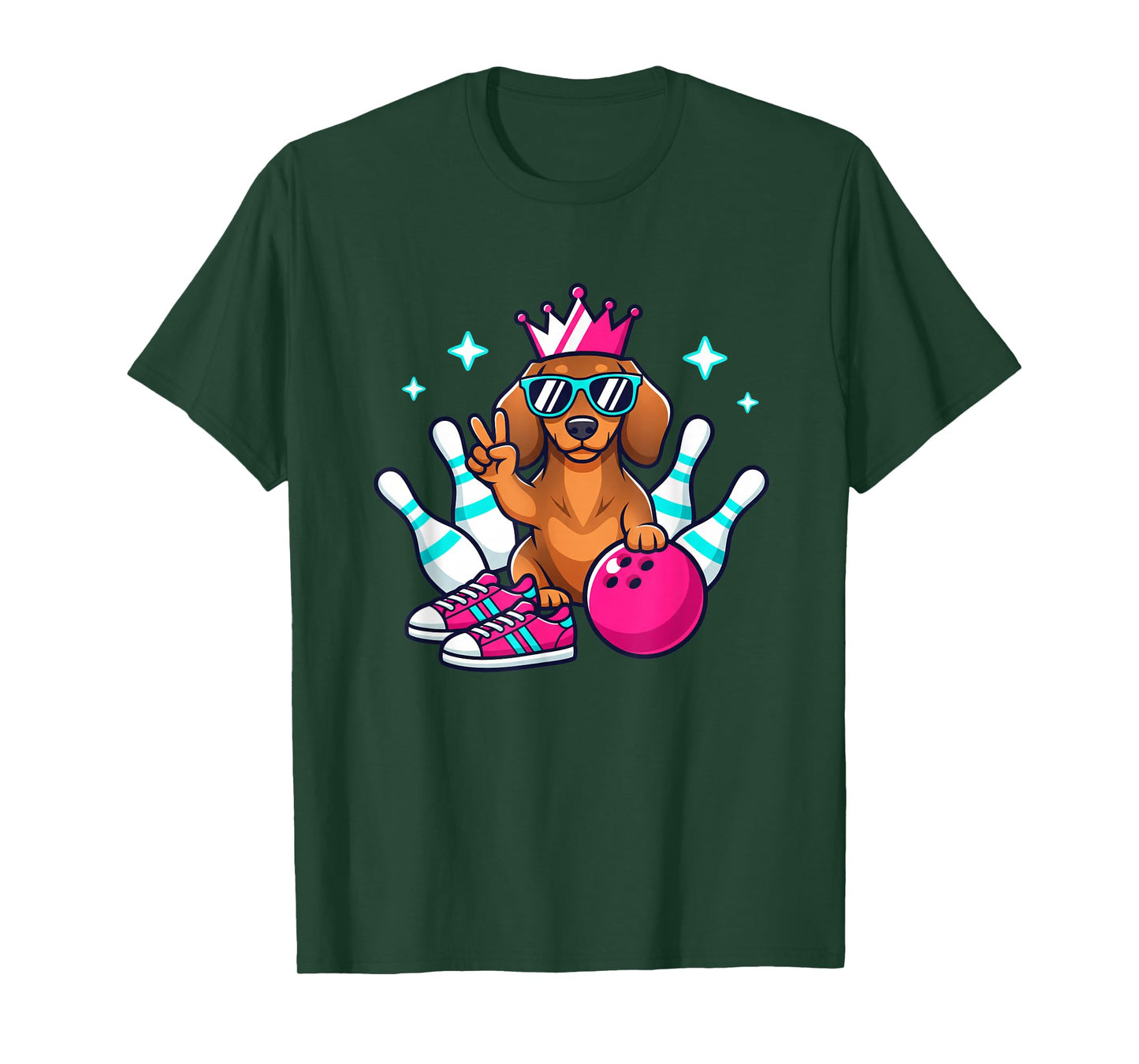 Dog Bowling Dachshund King, Funny Bowling Dog Design T-Shirt