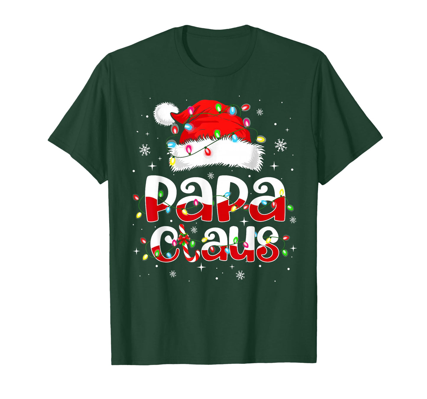 Papa Claus Funny Christmas Lights Pajama Family Matching T-Shirt