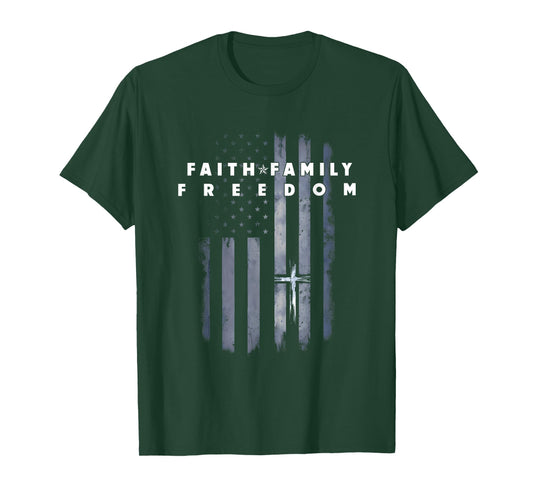 Vintage USA Flag Faith Family Freedom Patriotic Christian T-Shirt