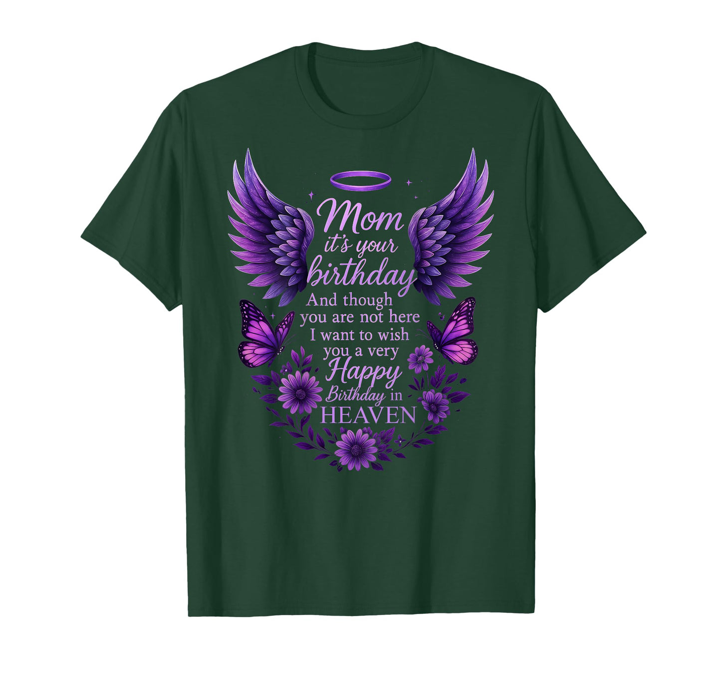 Wish A Very Happy Birthday Mom in Heaven Memorial Family T-Shirt