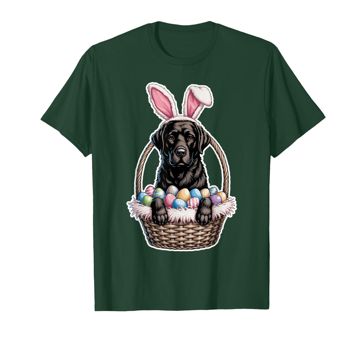 Black Lab Easter Bunny Dog in Basket Funny Labrador Easter T-Shirt