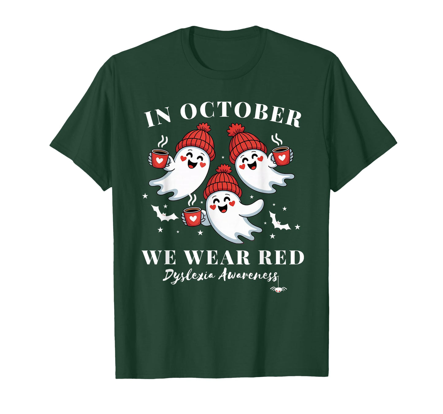 in October we wear red Dyslexia Awareness Halloween Ghost T-Shirt