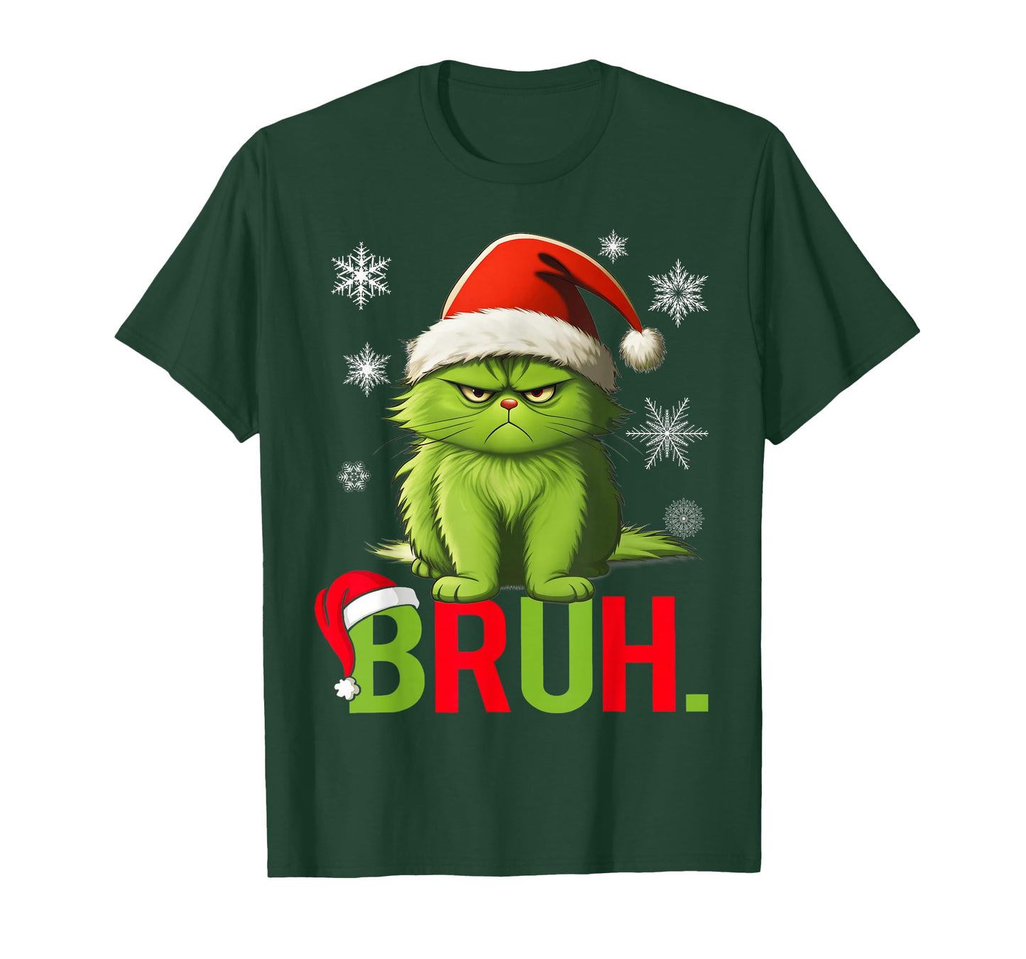 Christmas Green Cat Bruh Funny Xmas Meme Women Girls Kids T-Shirt