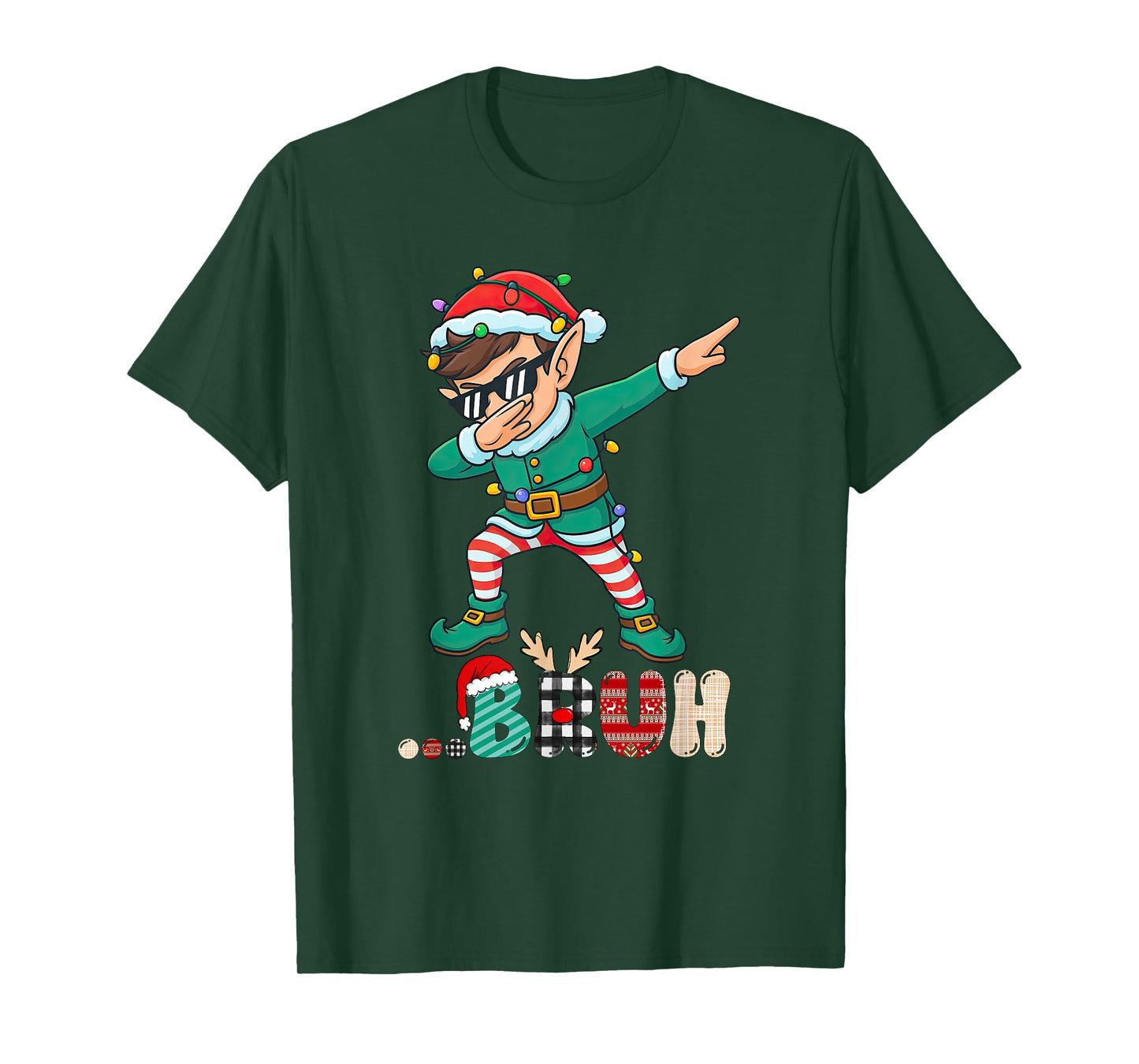 Bruh Dabbing Elf Funny Kids Boys Mens Christmas Matching T-Shirt