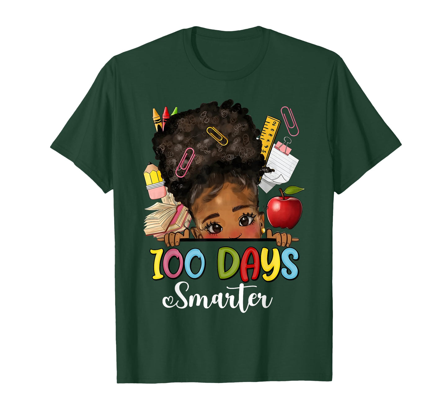 100 Days Smarter Messy Bun Hair 100 Days of School Afro Girl T-Shirt