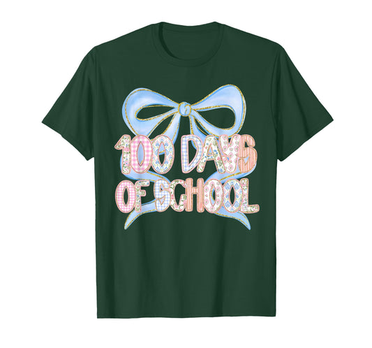 Happy 100 Days of School Student Teacher Coquette Bow Retro T-Shirt
