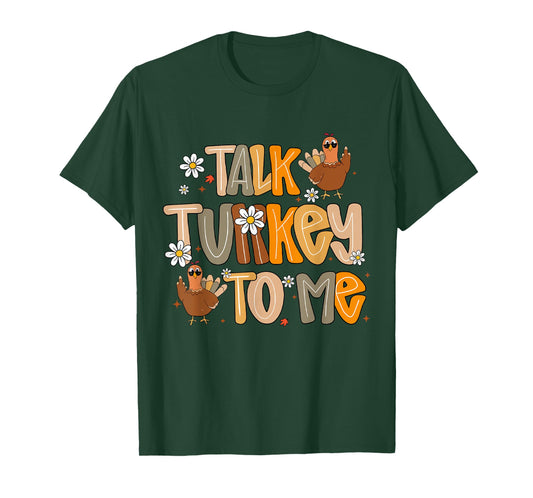 Retro Funny Fall Thanksgiving Thankful Talk Turkey to Me T-Shirt