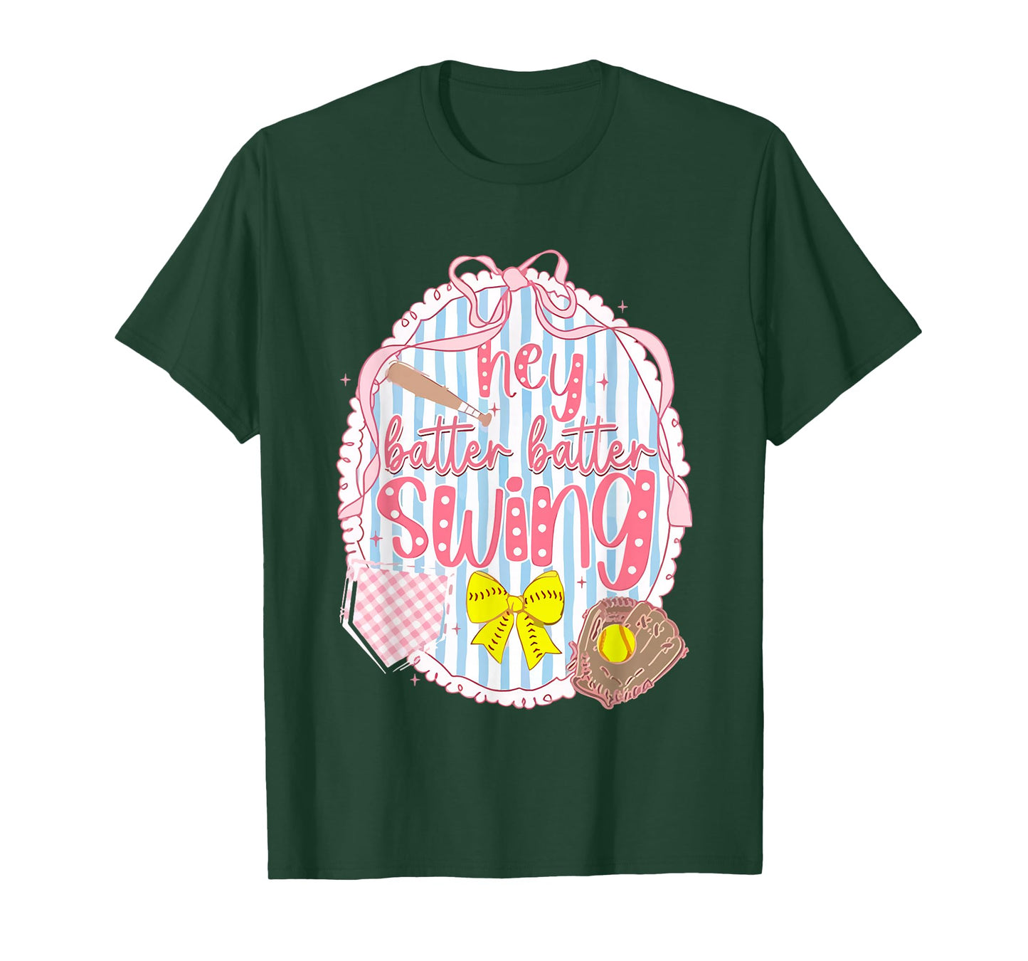 Coquette Bow Hey Batter Batter Swing Game Day Softball Girly T-Shirt