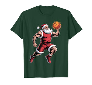 Funny Santa Claus Playing Basketball Christmas Men Boys Kids T-Shirt