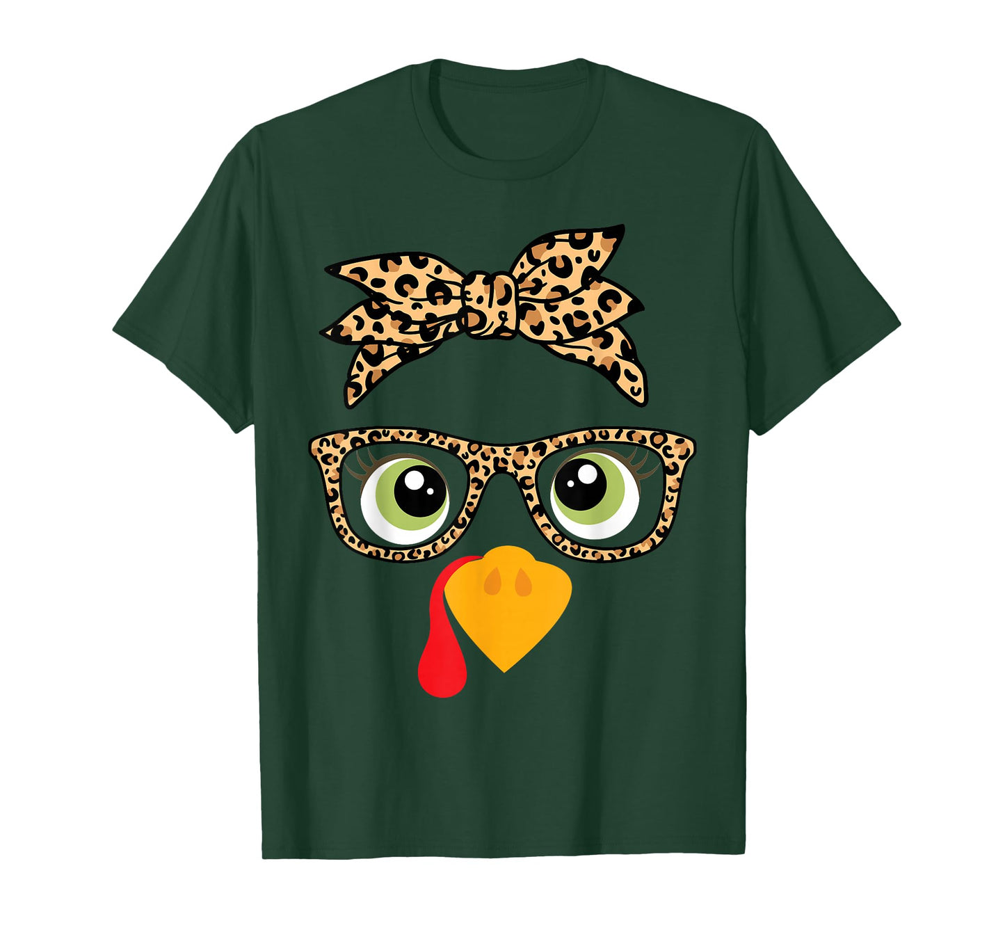 Cute Thanksgiving Turkey Face Leopard Glasses Women Girls T-Shirt