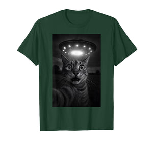 Shocked Cat Selfie Alien UFO Encounter for Teens Boys Girls T-Shirt