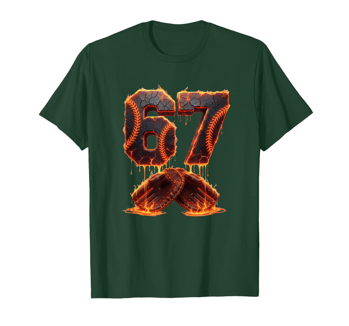 Funny 6 7 Baseball Cracked 67 Glowing Lava Dripping Lover T-Shirt