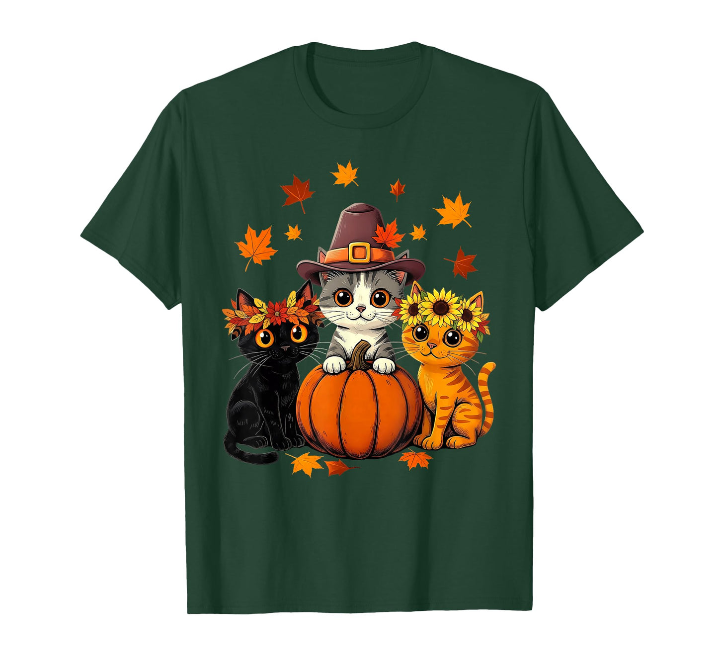 Thanksgiving Kittens Pumpkin Cute Fall Cats Lover Men Women T-Shirt