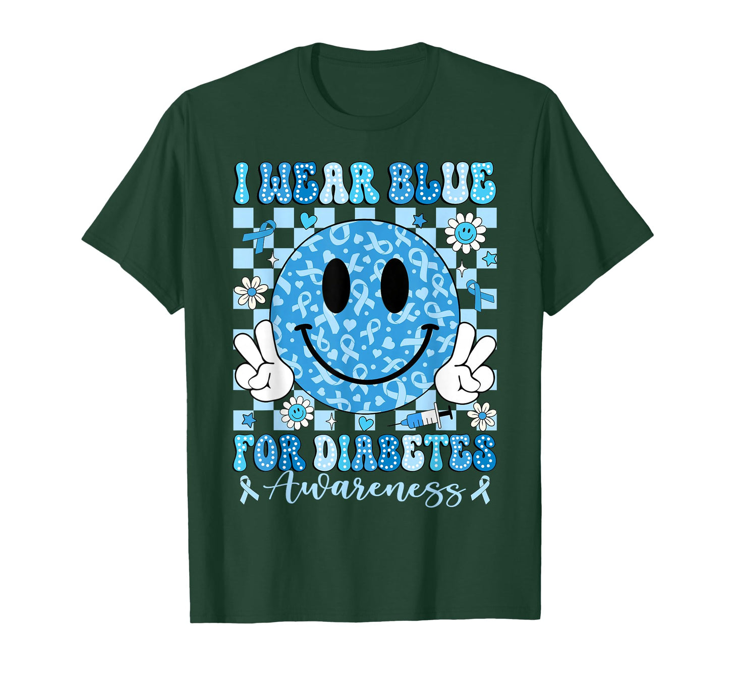 I Wear Blue for Diabetes Awareness Month Smile T1D Type 1 T-Shirt