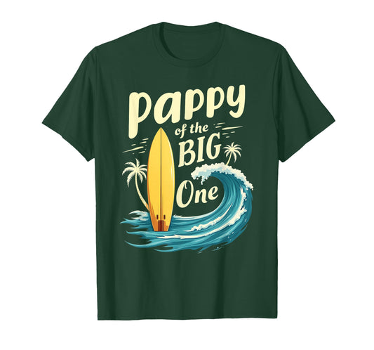 1st Birthday Surfer Grandpa Pappy of The Big One Surfing T-Shirt