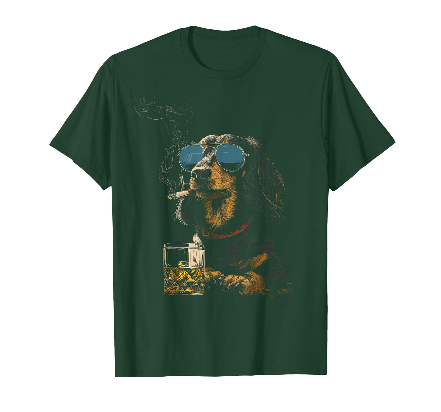 Dachshund Smoking Cigarette Whisky Lover Funny Wiener Dog T-Shirt