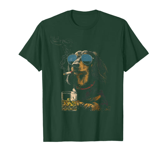 Dachshund Smoking Cigarette Whisky Lover Funny Wiener Dog T-Shirt