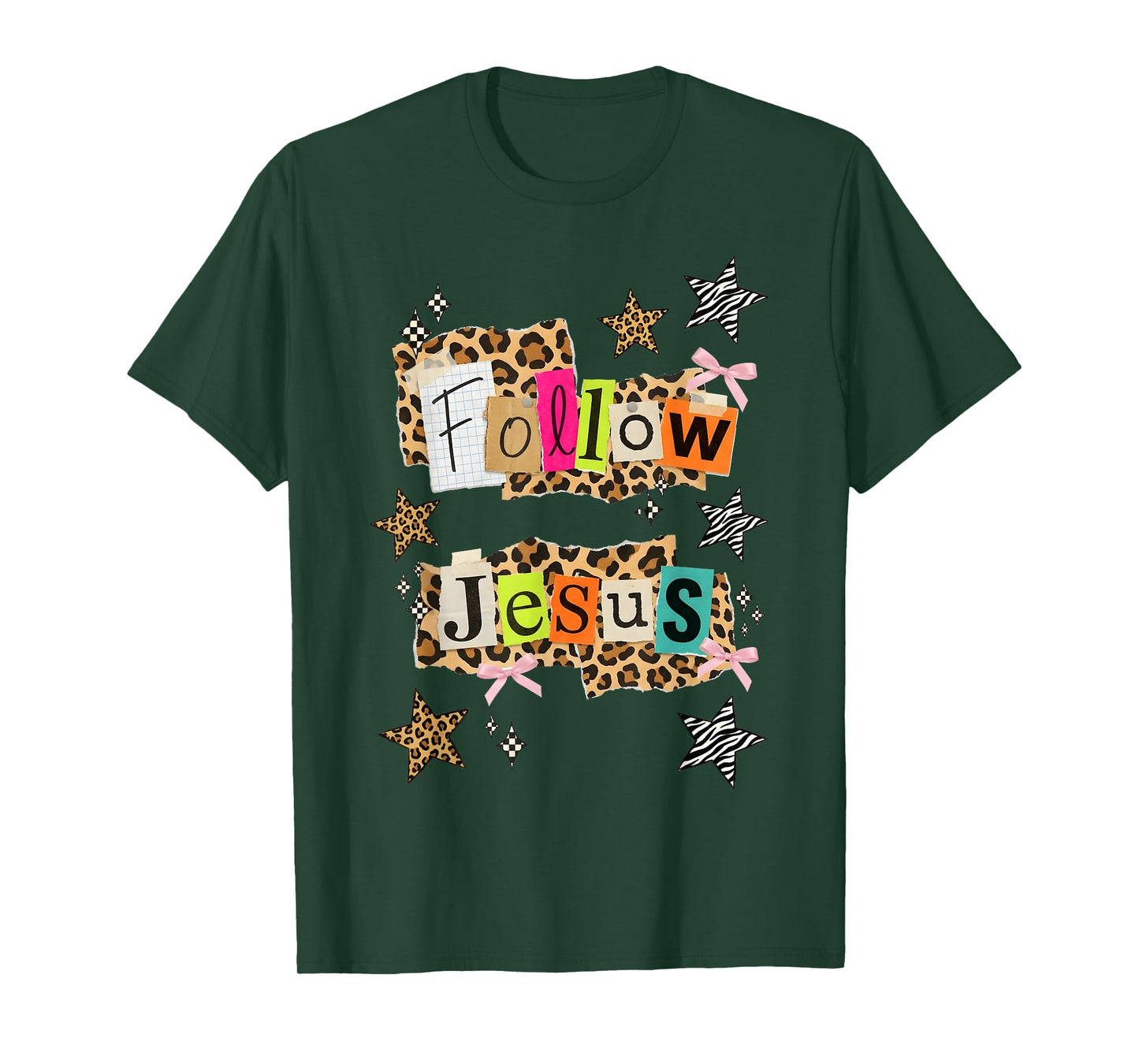 Preppy Follow Jesus Collage Y2K Coquette Leopard Star T-Shirt